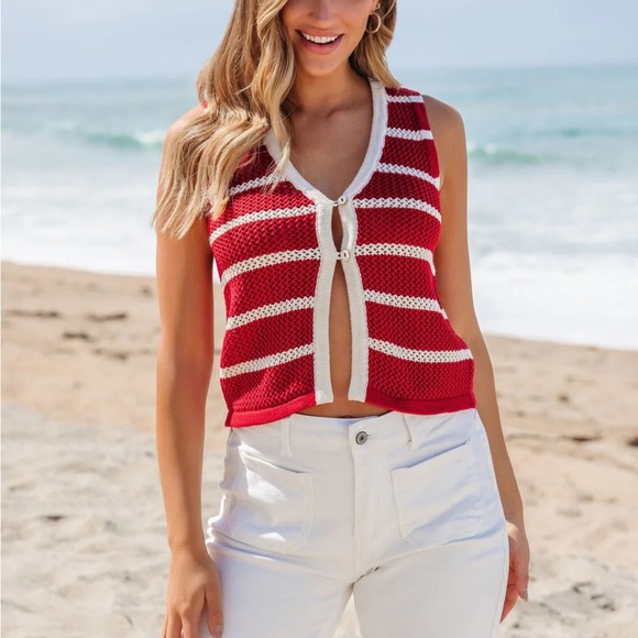 Tops - Red and White Striped Knit Vest